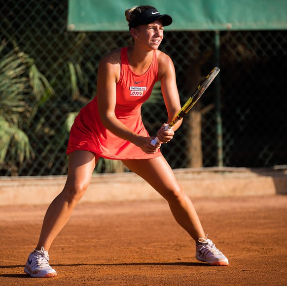 August 1, 2020, Palermo, ITALY: Barbara Haas of Austria in action during the first qualifications round against Yanina Wickmayer of Belgium at the 2020 Palermo Ladies Open WTA, Tennis Damen Internatio ...