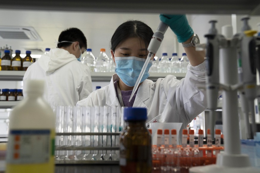 FILE - In this Sept. 24, 2020, file photo, an employee of SinoVac works in a lab at a factory producing its SARS-CoV-2 vaccine for COVID-19 named CoronaVac in Beijing. The World Bank has approved $12  ...