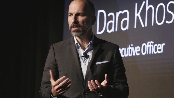 FILE - In this Sept. 5, 2018 file photo, Uber CEO Dara Khosrowshahi speaks during the company&#039;s unveiling of the new features in New York. Ride-hailing service Uber announced on Tuesday, March 26 ...