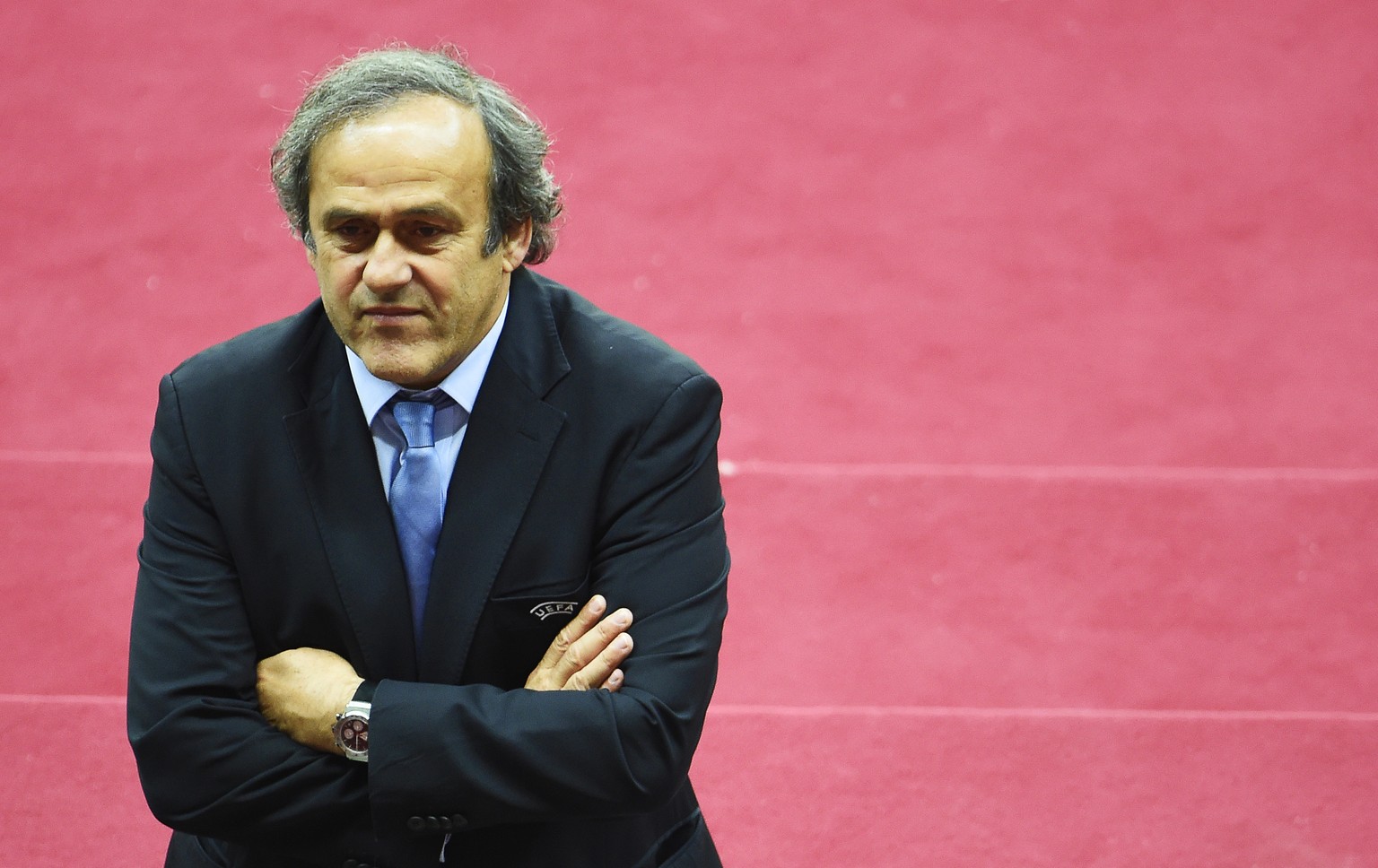 epa07655046 (FILE) - UEFA president Michel Platini attends the UEFA Europa League final between FC Dnipro Dnipropetrovsk and Sevilla FC at the National Stadium in Warsaw, Poland, 27 May 2015 (re-issue ...
