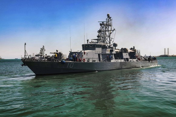 FILE - This April 14, 2020, file photo provided by the U.S. Army shows the USS Firebolt in Manama, Bahrain. The Firebolt fired warning shots when vessels of Iran&#039;s paramilitary Revolutionary Guar ...