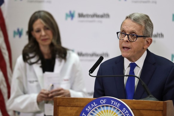 Ohio Governor Mike DeWine gives an update at MetroHealth Medical Center on the state&#039;s preparedness and education efforts to limit the potential spread of a new virus which caused a disease calle ...