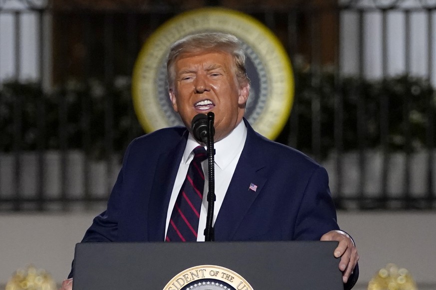 President Donald Trump speaks from the South Lawn of the White House on the fourth day of the Republican National Convention, Thursday, Aug. 27, 2020, in Washington. (AP Photo/Evan Vucci)
Donald Trump