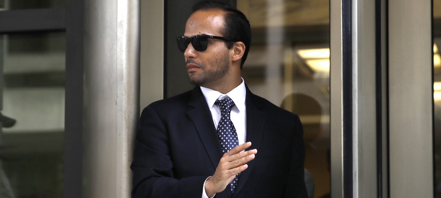 FILE - In this Friday, Sept. 7, 2018, file photo, former Donald Trump presidential campaign foreign policy adviser George Papadopoulos leaves federal court after he was sentenced to 14 days in prison, ...