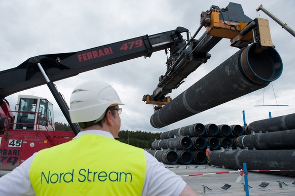epa07366284 (FILE) - The first spare pipes for the Nord-Stream Baltic Sea pipeline are stored on shore in Lubmin, Germany, 19 June 2012 (reissued 13 February 2019). Reports on 13 February 2019 state t ...