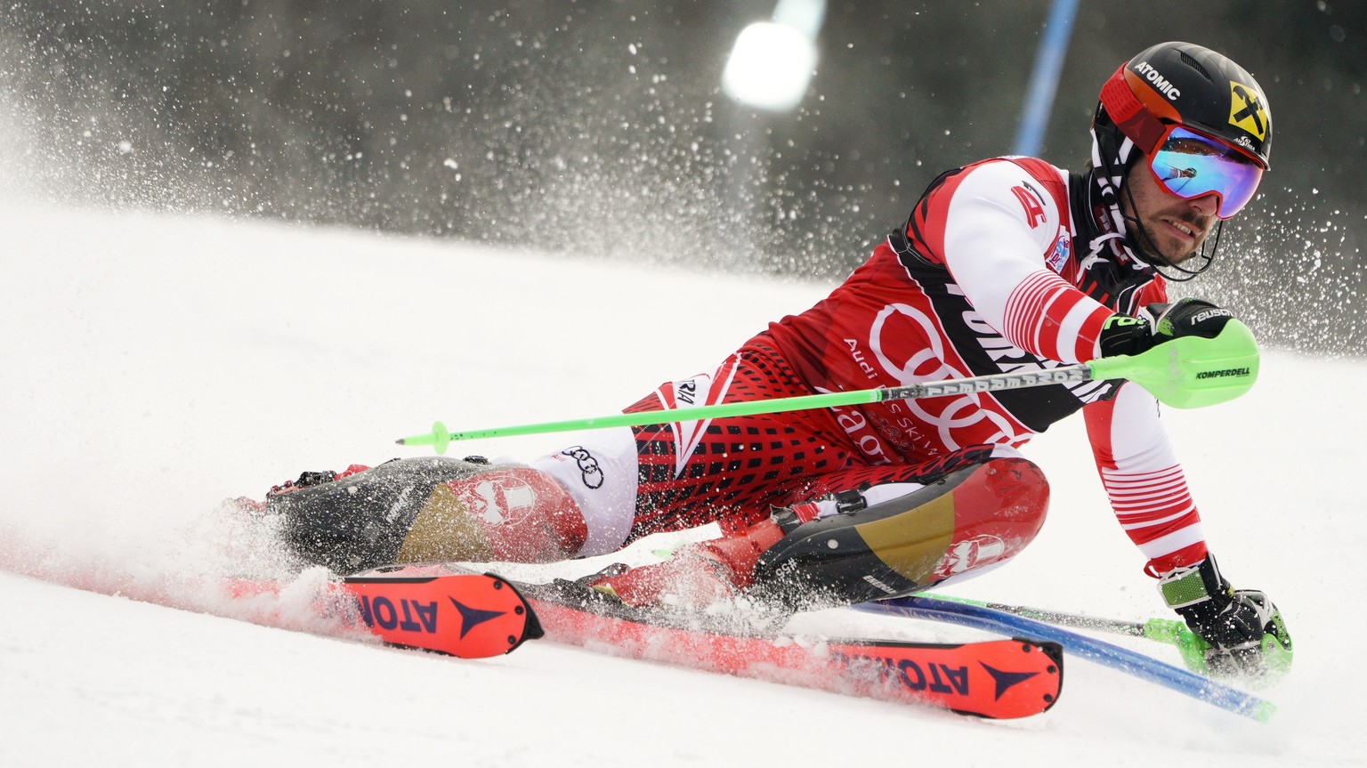 Austria&#039;s Marcel Hirscher competes during an alpine ski, men&#039;s World Cup slalom in Zagreb, Croatia, Sunday, Jan. 6, 2019. (AP Photo/Giovanni Auletta)