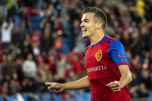 Basel&#039;s Kevin Bua celebrates his goal after scoring the 2-0 during the UEFA Europa League group C matchday 1 soccer match between Switzerland&#039;s FC Basel 1893 and Russia&#039;s FC Krasnodar i ...
