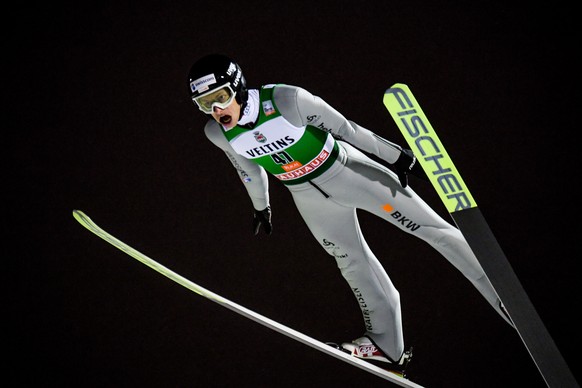 epa08850982 Gregor Deschwanden of Switzerland in action during the first round of the Men&#039;s Individual Large Hill event at the FIS Ski Jumping World Cup in Ruka, Finland, 29 November 2020. EPA/KI ...