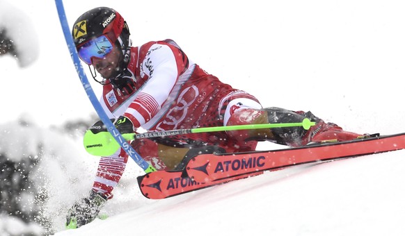 Austria&#039;s Marcel Hirscher competes during a ski World Cup men&#039;s slalom in Adelboden, Switzerland, Sunday, Jan. 13, 2019. (AP Photo/Marco Tacca)