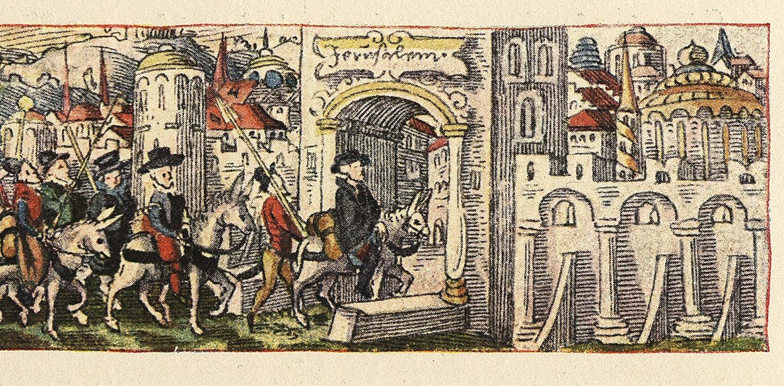 Einzug von Heinrich Wölfli in Jerusalem, 1520-1521.
http://ad.e-pics.ethz.ch/ShowRecord.jsp?catalogName=ETHBIB.AD-v1.0&amp;recordID=11&amp;pn=ad