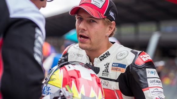 epa07767921 Swiss Moto2 rider Dominique Aegerter of MV Agusta Temp prepares for the Moto2 race of the MotoGP of Austria at the Red Bull Ring in Spielberg, Austria, 11 August 2019. EPA/DOMINIK ANGERER