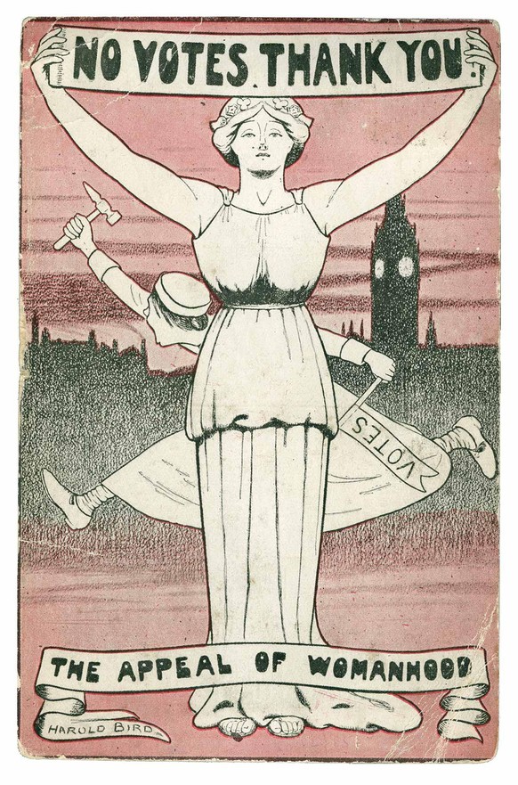 Postkarte der National League for Opposing Woman Suffrage, London, 1912.