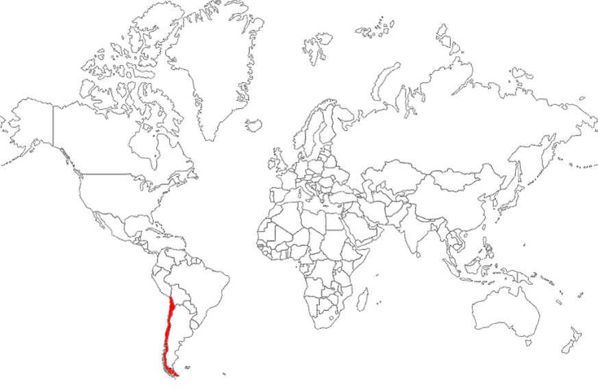 Weltkarte mit Chile eingefärbt