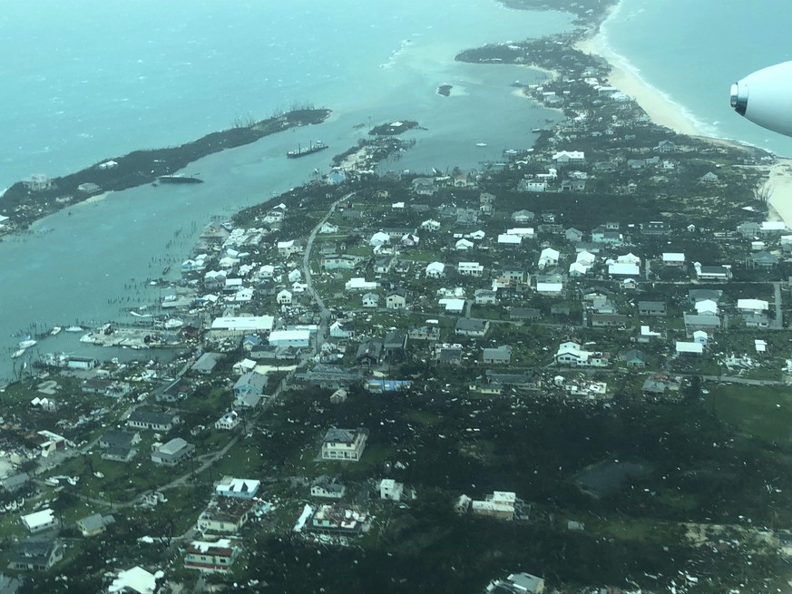 This aerial photo provided by Medic Corps, shows the destruction brought by Hurricane Dorian on Man-o-War Cay, Bahamas, Tuesday, Sept.3, 2019. Relief officials reported scenes of utter ruin in parts o ...
