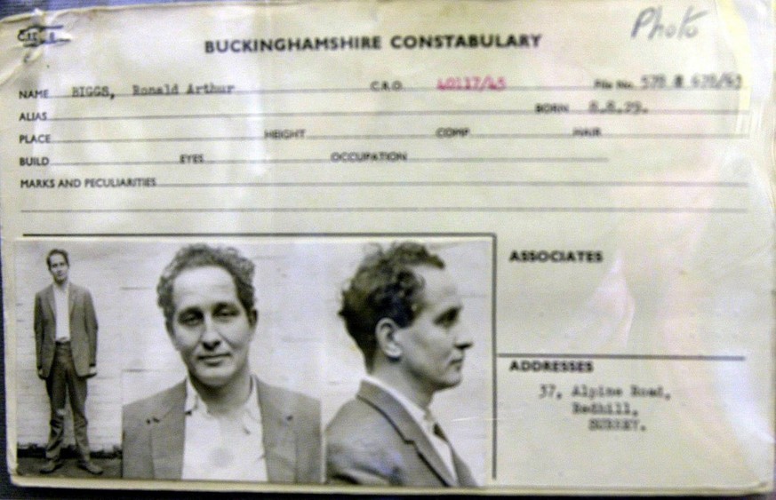 Undated photo of the police record sheet of Great Train Robber Ronnie Biggs. Thames Valley Police have opened a new exhibition at their museum near Reading, Thursday, August 7, 2003, to mark the 40th  ...