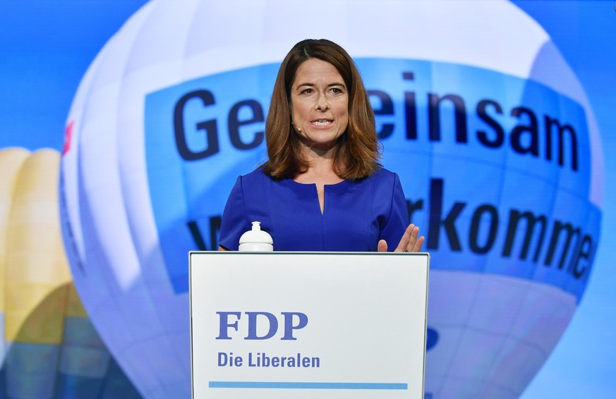 Petra Goessi, Praesidentin der FDP spricht am Tag der FDP in der Schachenhalle in Aarau am Samstag, 31. August 2019. (KEYSTONE/Walter Bieri)