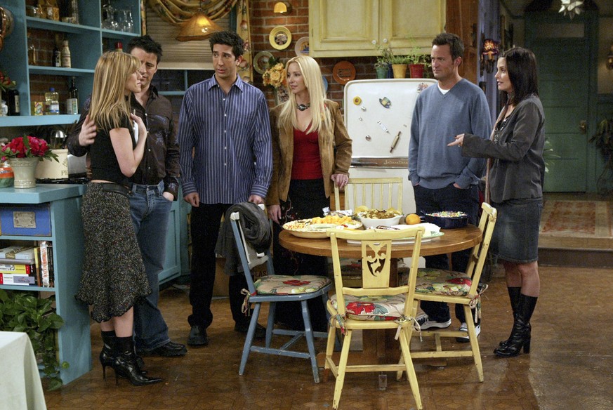 This photo released by Warner Bros shows the cast of &quot;Friends&quot; from the final episode which wil air May 6, 2004 on NBC. It was taken in Burbank, Calif, Friday, Jan. 23, 2004. From left are J ...