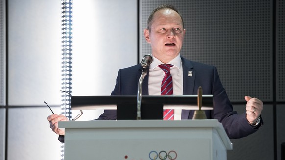 Juerg Stahl, Direktionsmitglied Groupe Mutuel Versicherungen, Nationalrat SVP, und Exekutivrat von Swiss Olympic, vorgeschlagen vom Schweizerischen Turnverband, spricht an der 20. Versammlung des Spor ...