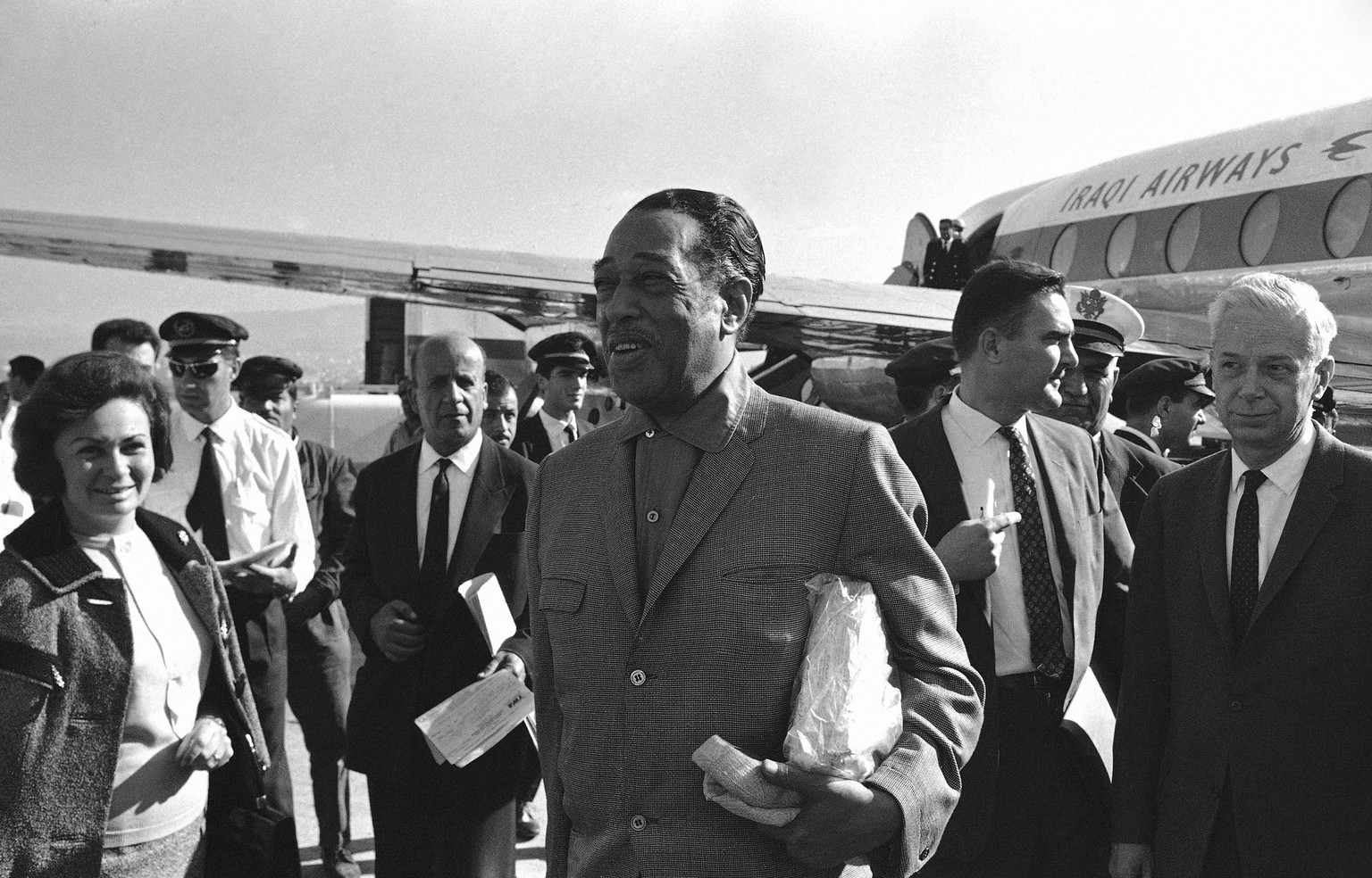 Famous American Jazzman Duke Ellington on a good-will tour sponsored by the United States state department, arrived in Beirut, Nov. 19, 1963 after spending four days in Baghdad. Pictures are general s ...