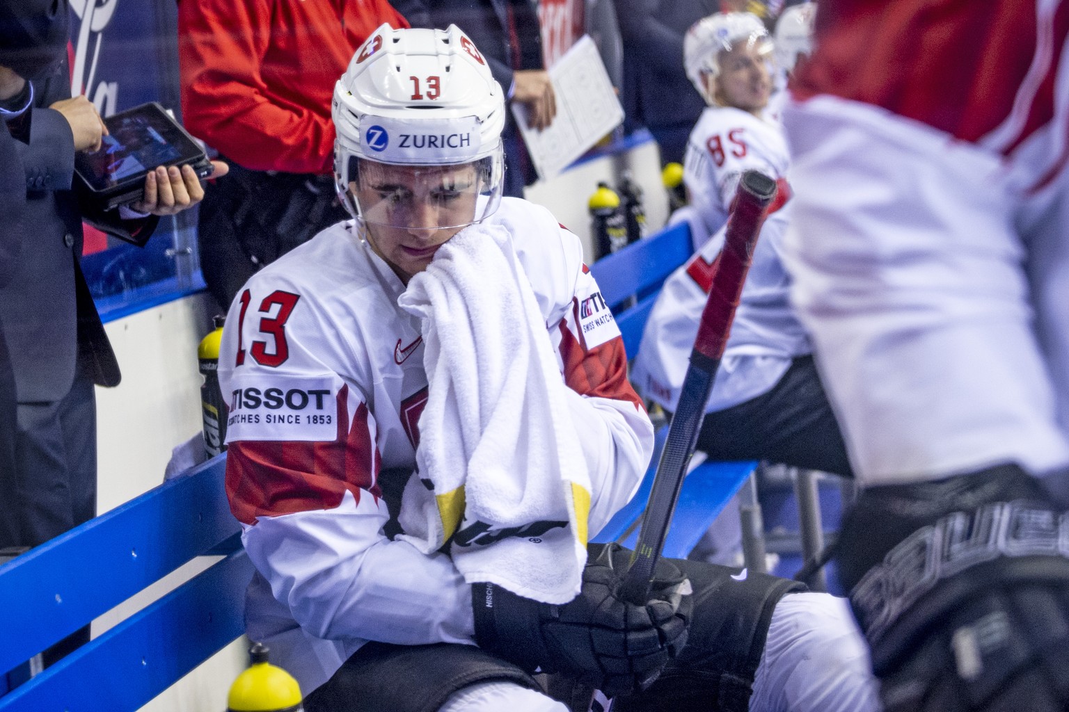 Switzerland&#039;s Nico Hischier disappointed after losing the quarter final game between Canada and Switzerland, at the IIHF 2019 World Ice Hockey Championships, at the Steel Arena in Kosice, Slovaki ...