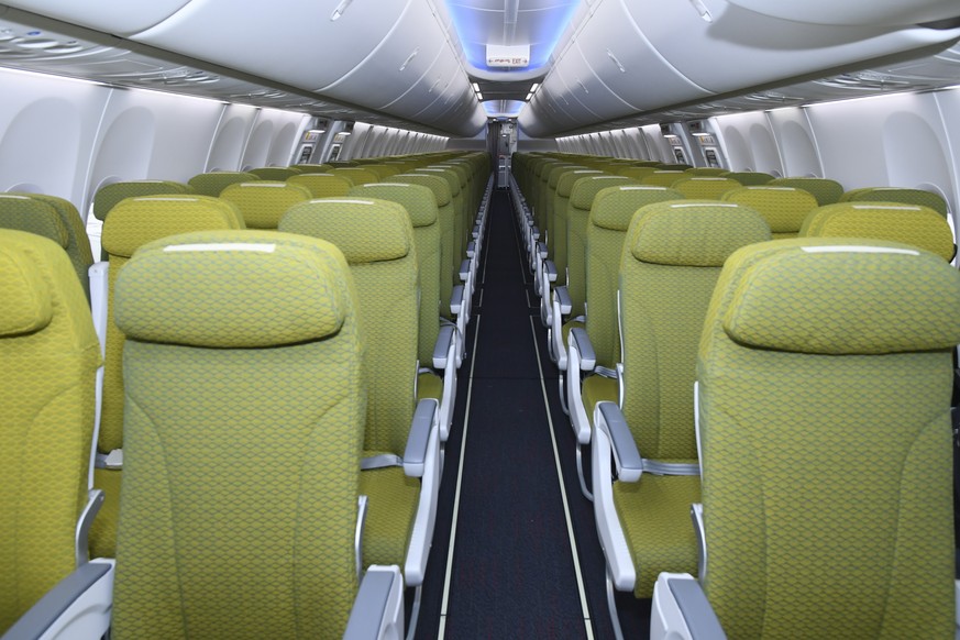 epa07426641 Interior of the Ethiopian Airlines Boenig 737 Max 8 (ET-AVM), the same aircraft that crashed in Ethiopia on 10 March 2019, at Bole International Airport in Addis Ababa, Ethiopia, when it w ...