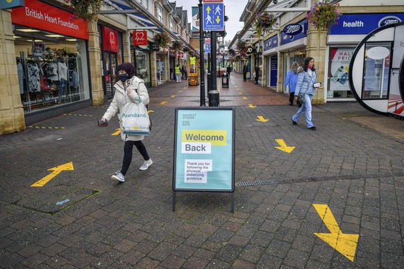 One way systems are in place around shops in Caerphilly centre as the county borough is to be placed under a local lockdown following a &quot;significant rise&quot; in coronavirus cases, in Caerphilly ...
