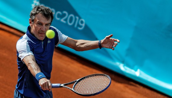 epa07582245 Swedish former tennis legend Mats Wilander in action during his match on the Senior Masters Cup of Valencia, eastern Spain, 18 Mary 2019, an event running from 17 to 18 May. EPA/Manuel Bru ...