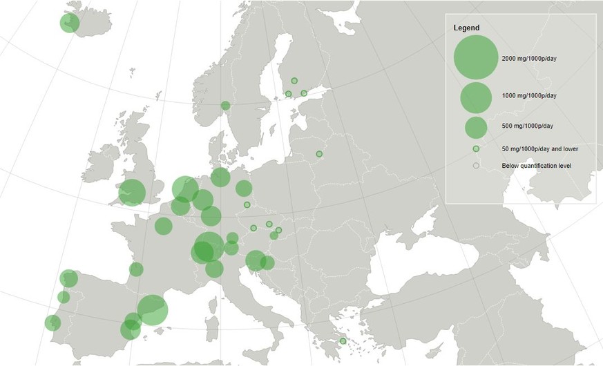 Karte Kokainkonsum in Europa 2017