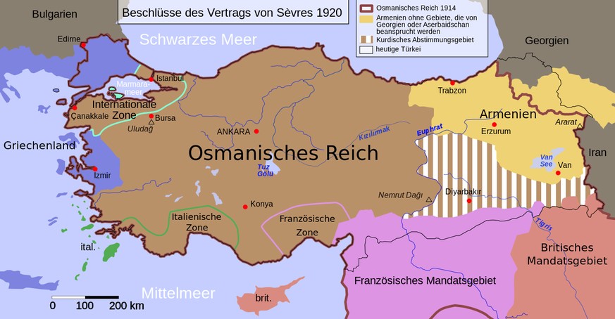 Vom Osmanischen Reich wäre nach dem Vertrag von Sèvres nur ein kümmerlicher Rest übrig geblieben.&nbsp;
