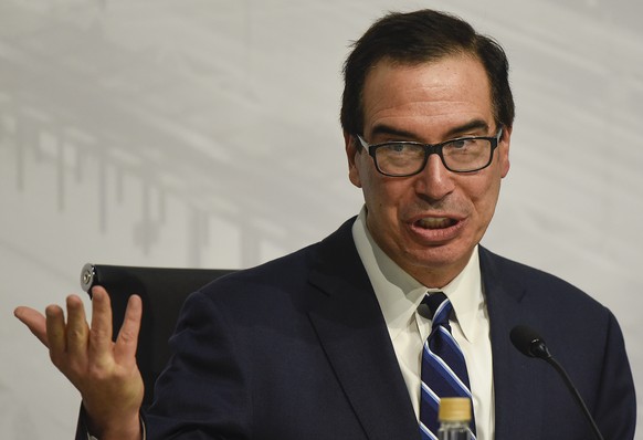 ILE - In this July 22, 2018 file photo, U.S. Treasury Secretary Steven Mnuchin speaks during a news conference at the G20 meeting of Finance Ministers and Central Bank governors in Buenos Aires, Argen ...