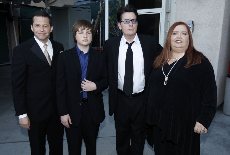 FILE - Jon Cryer, from left, Angus T. Jones, Charlie Sheen and Conchata Ferrell appear backstage at the TV Land Awards on April 19, 2009, in Universal City, Calif. Ferrell, who became known for her ro ...