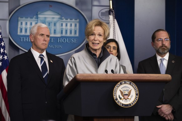 FILE - In this March 3, 2020, file photo, White House coronavirus response coordinator Dr. Deborah Birx, with, from left, Vice President Mike Pence, administrator of the Centers for Medicare and Medic ...
