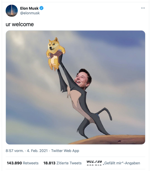 Elon Musk twittert über Kryptowährung Dogecoin.