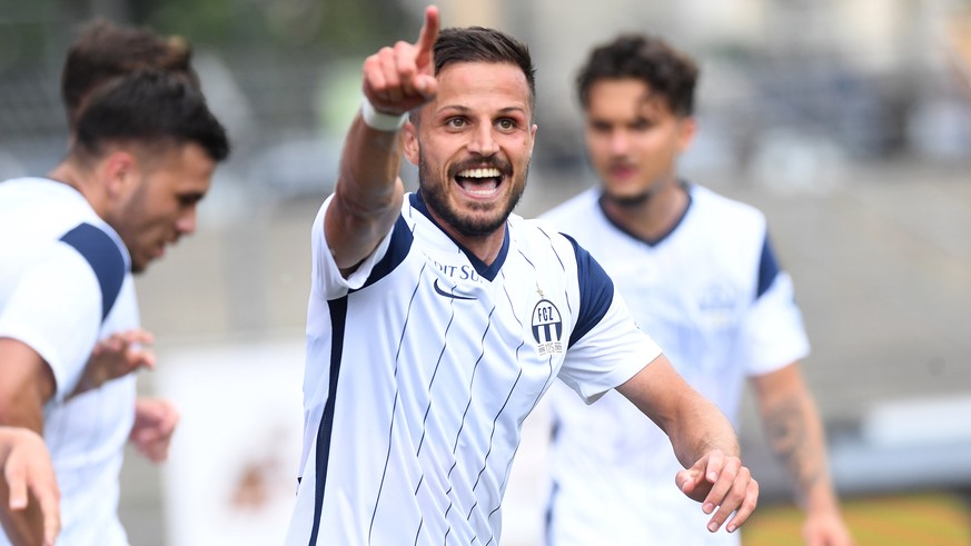 Zurich&#039;s player Antonio Marchesano, celebrate the 0-2 goal, during the Super League soccer match FC Lugano against FC Zuerich, at the Cornaredo stadium in Lugano, on Sunday, 25 July, 2021. (KEYST ...