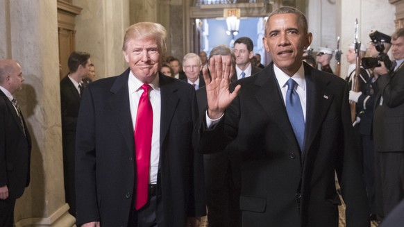 President-elect Donald Trump and President Barack Obama arrive for Trump&#039;s inauguration ceremony at the Capitol in Washington, Friday, Jan. 20, 2017. (AP Photo/J. Scott Applewhite, Pool)