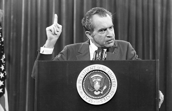 FILE - In this Nov. 17, 1973 file photo, President Richard Nixon speaks near Orlando, Fla. to the Associated Press Managing Editors annual meeting. Nixon told the APME &quot;I am not a crook.&quot; Th ...