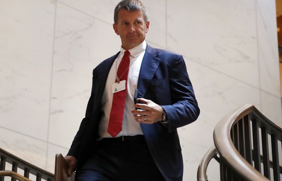 Blackwater founder Erik Prince arrives for a closed meeting with members of the House Intelligence Committee, Thursday, Nov. 30, 2017, on Capitol Hill in Washington. (AP Photo/Jacquelyn Martin)