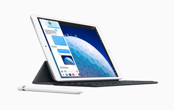 epa07446771 A handout photo made available by Apple shows the 10.5-inch iPad Air as Apple introduced a new iPad Air and a new iPad mini as part of an online-only introduction in Cupertino, California, ...