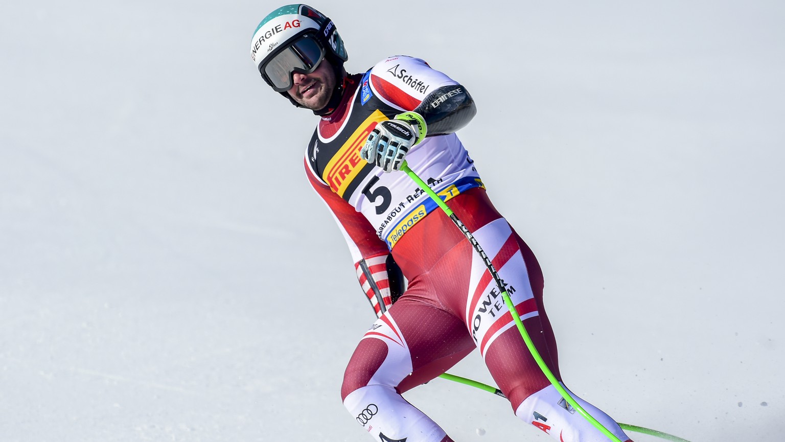 Austria&#039;s Vincent Kriechmayr arrives at the finish area of a men&#039;s super-G, at the alpine ski World Championships, in Cortina d&#039;Ampezzo, Italy, Thursday, Feb. 11, 2021. (AP Photo/Marco  ...
