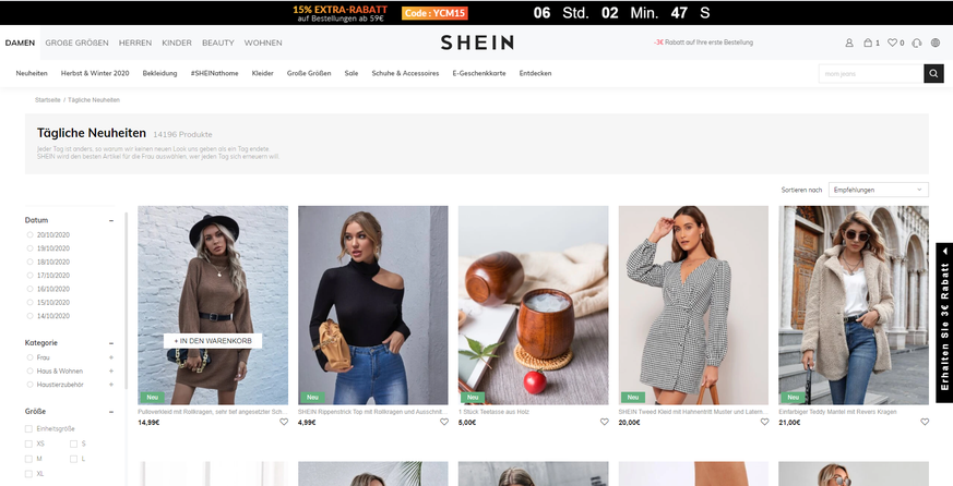 Täglich 500 neue Stücke: Zu Billigpreisen verkauft der chinesische Online-Händler Shein Kleider, Accessoires und alles, was sich um Mode dreht.