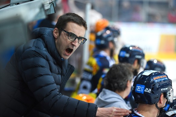 Ambri&#039;s head coach Luca Cereda during preliminary round game of National League Swiss Championship 2017/18 between HC Ambri Piotta and HC Fribourg Gotteron, at the ice stadium Valascia in Ambri,  ...