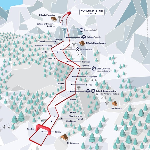 Ski-WM 2021 in Cortina D&#039;Ampezzo: Piste Olimpia delle Tofane für die Abfahrt der Frauen