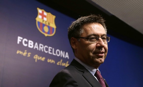 FC Barcelona&#039;s president Josep Maria Bartomeu speaks during a press conference at the Camp Nou stadium in Barcelona, Spain, Monday, May 29, 2017. The club confirmed on Monday that the longtime At ...