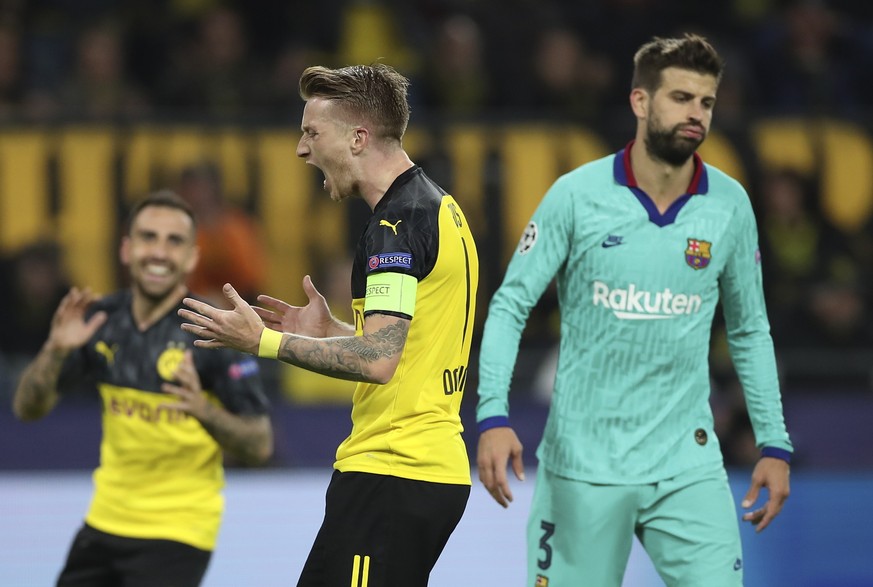 epa07849548 Dortmund&#039;s Marco Reus reacts during the UEFA Champions League group F soccer match between Borussia Dortmund and FC Barcelona in Dortmund, Germany, 17 September 2019. EPA/FRIEDEMANN V ...