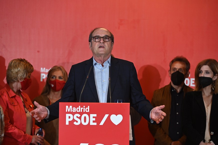 epa09178060 PSOE&#039;s candidate Angel Gabilondo offers a presser following Madrid&#039;s regional elections at the party&#039;s headquarters in Madrid, central Spain, 04 May 2021. Madrid holds regio ...