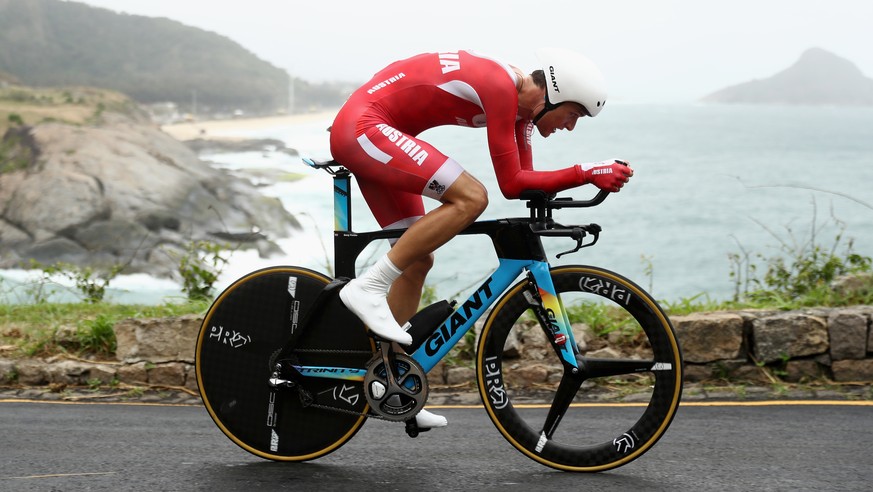 Georg Preidler of Austria competes in the men&#039;s road cycling individual time trial at the 2016 Summer Olympics in Rio de Janeiro, Brazil, Wednesday, Aug. 10, 2016. (Bryn Lennon/Pool Photo via AP)