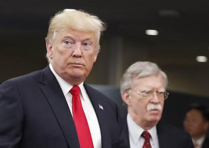 epa08498486 (FILE) - US President Donald Trump (L) arrives with US National Security Advisor John Bolton (R) during the 73rd session of the General Assembly of the United Nations at United Nations Hea ...
