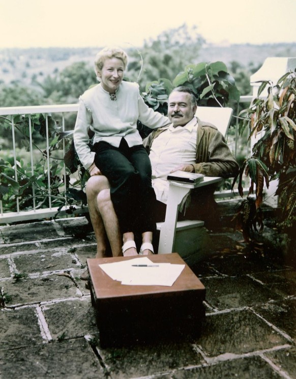 In this 1948 photo provided by the John F. Kennedy Library and Museum shows writer Ernest Hemingway sit with his fourth wife Mary in Cuba. Thanks to an agreement between U.S. Rep James McGovern, D-Mas ...