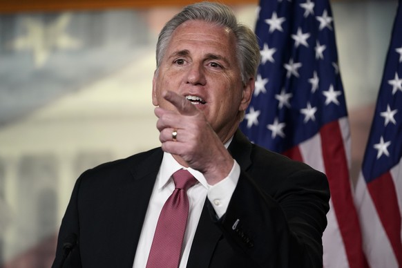 House Minority Leader Kevin McCarthy of Calif., speaks during a news conference on Capitol Hill in Washington, Thursday, Jan. 21, 2021. (AP Photo/Susan Walsh)
Kevin McCarthy
