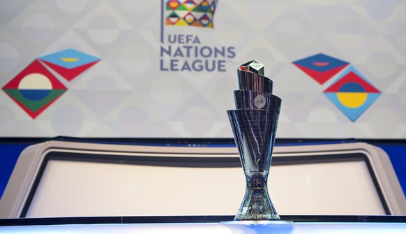 epa06470382 The UEFA Nations League trophy on display during the UEFA Nations League draw at the SwissTech Convention Center in Lausanne, Switzerland, 24 January 2018. EPA/JEAN-CHRISTOPHE BOTT